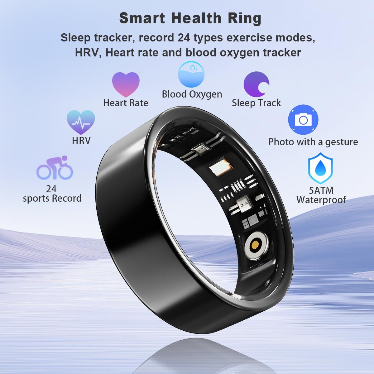 Close-up view of smart ring design and material
