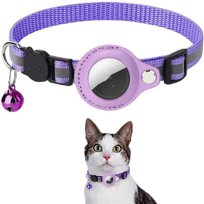 Reflective pet collar with AirTag holder and bell for cats and small pets